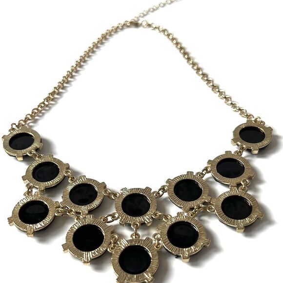 Chandelier Gold Tone and Black Stone Statement Necklace - Picture 4 of 7
